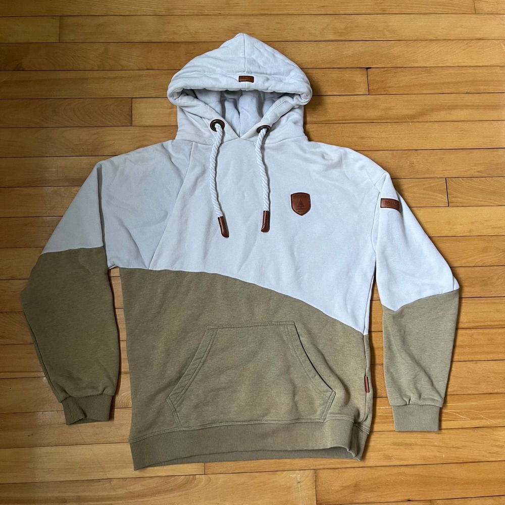 Wanakome Canada Colorblock Rope Drawstring Hoodie Cream Olive Green Mens XS